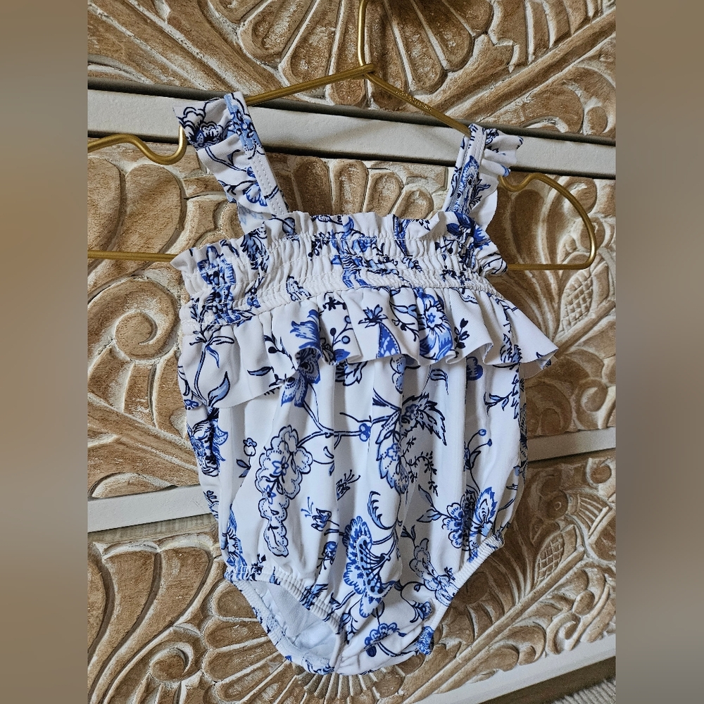 Janie and Jack Blue and White Baby Swimsuit 6-12 Months